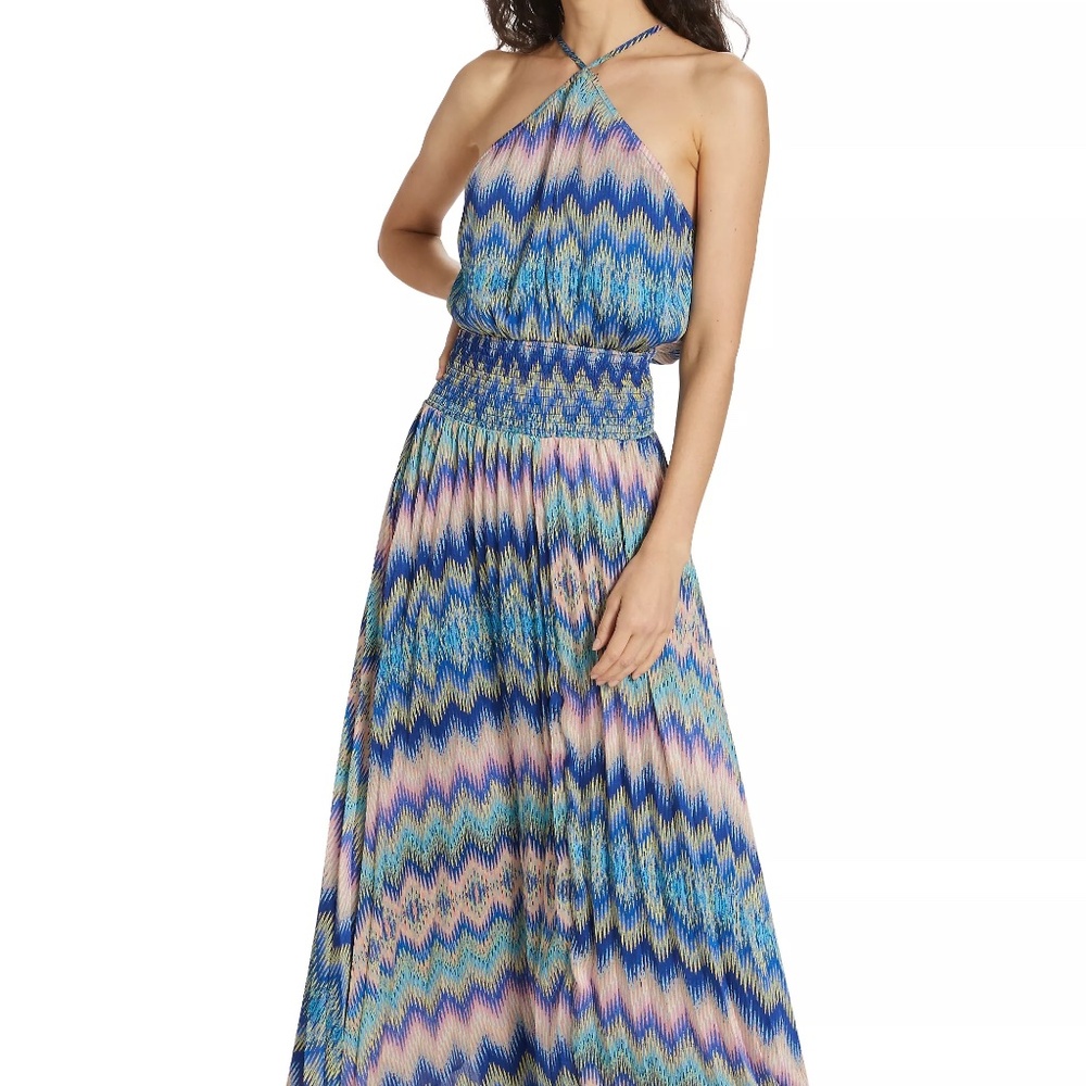 Ramy Brook Giana Chevron-Print Handkerchief Maxi Dress Size M